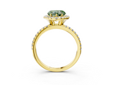 Yellow gold Fancy Green Heart  Halo Round Diamond Pavé Band Four-Prong Ring_6
