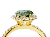Yellow gold Fancy Green Heart  Halo Round Diamond Pavé Band Four-Prong Ring_7