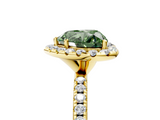 Yellow gold Fancy Green Heart  Halo Round Diamond Pavé Band Four-Prong Ring_8