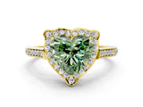 Yellow gold Fancy Green Heart  Halo Round Diamond Pave Band with Four-Prong Setting_38