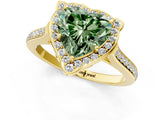 Yellow gold Fancy Green Heart  Halo Round Diamond Pave Band with Four-Prong Setting_39