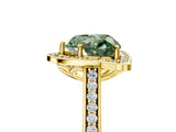Yellow gold Fancy Green Heart  Halo Round Diamond Pave Band with Four-Prong Setting_43