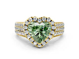 Yellow gold Fancy Green Heart  Halo Round Diamond Pave Band with Prong Setting 1