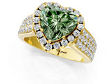 Yellow gold Fancy Green Heart  Halo Round Diamond Pave Band with Prong Setting 2