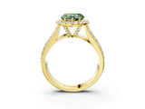 Yellow gold Fancy Green Heart  Halo Round Diamond Pave Band with Prong Setting 4