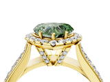 Yellow gold Fancy Green Heart  Halo Round Diamond Pave Band with Prong Setting 5