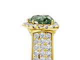 Yellow gold Fancy Green Heart  Halo Round Diamond Pave Band with Prong Setting