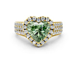 Yellow gold Fancy Green Heart  Halo Round Diamond Pave Band with Prong Setting_12