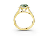 Yellow gold Fancy Green Heart  Halo Round Diamond Pave Band with Prong Setting_15