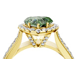 Yellow gold Fancy Green Heart  Halo Round Diamond Pave Band with Prong Setting_16