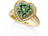 Yellow gold Fancy Green Heart  Halo Solitaire Diamond Ring with Pave Band and Bezel Setting_29