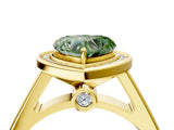 Yellow gold Fancy Green Heart  Halo Solitaire Diamond Ring with Pave Band and Bezel Setting_32