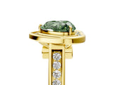 Yellow gold Fancy Green Heart  Halo Solitaire Diamond Ring with Pave Band and Bezel Setting_33