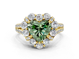 Yellow gold Fancy Green Heart  Halo Split Shank Diamond Engagement Ring with Pave Band and Four-Prong Setting