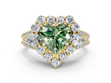 Yellow gold Fancy Green Heart  Halo Split Shank Diamond Engagement Ring with Prong Setting