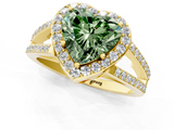 Yellow gold Fancy Green Heart  Halo Split Shank Diamond Ring with Four-Prong Setting_1