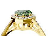 Yellow gold Fancy Green Heart  Halo Split Shank Diamond Ring with Four-Prong Setting_4