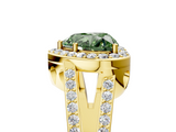 Yellow gold Fancy Green Heart  Halo Split Shank Diamond Ring with Four-Prong Setting_5