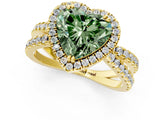 Yellow gold Fancy Green Heart  Halo Split Shank Diamond Ring with Pavé Setting 1