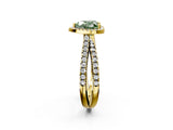 Yellow gold Fancy Green Heart  Halo Split Shank Diamond Ring with Pavé Setting 2