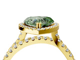 Yellow gold Fancy Green Heart  Halo Split Shank Diamond Ring with Pavé Setting 4