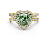 Yellow gold Fancy Green Heart  Halo Split Shank Diamond Ring with Pavé Setting
