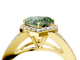 Yellow gold Fancy Green Heart  Halo Split Shank Diamond Ring with Prong Setting_4