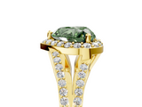 Yellow gold Fancy Green Heart  Halo Split Shank Diamond Ring with Prong Setting_5