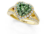 Yellow gold Fancy Green Heart  Halo Split Shank Pave Diamond Ring with Four-Prong Setting_30