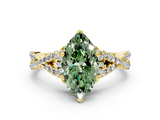 Yellow gold Fancy Green Heart  Halo Twist Band Solitaire Prong Setting Ring
