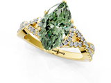 Yellow gold Fancy Green Heart  Halo Twist Band Solitaire Prong Setting Ring_1