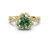 Yellow gold Fancy Green Heart  Halo Twist Band Solitaire Ring with Six-Prong Setting_33