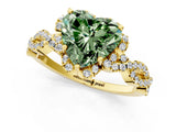 Yellow gold Fancy Green Heart  Halo Twist Band Solitaire Ring with Six-Prong Setting_34