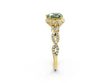 Yellow gold Fancy Green Heart  Halo Twist Band Solitaire Ring with Six-Prong Setting_35