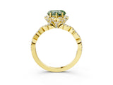 Yellow gold Fancy Green Heart  Halo Twist Band Solitaire Ring with Six-Prong Setting_36
