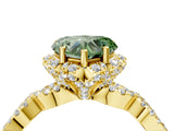 Yellow gold Fancy Green Heart  Halo Twist Band Solitaire Ring with Six-Prong Setting_37