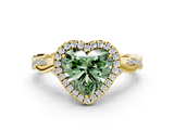 Yellow gold Fancy Green Heart  Halo Twist Band Solitaire Ring