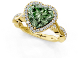 Yellow gold Fancy Green Heart  Halo Twist Band Solitaire Ring_1