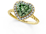 Yellow gold Fancy Green Heart  Halo Twisted Band Four-Prong Diamond Ring_1