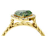 Yellow gold Fancy Green Heart  Halo Twisted Band Four-Prong Diamond Ring_4