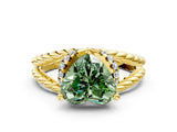 Yellow gold Fancy Green Heart  Halo Twisted Band Four-Prong Ring_32