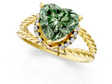 Yellow gold Fancy Green Heart  Halo Twisted Band Four-Prong Ring_33