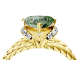 Yellow gold Fancy Green Heart  Halo Twisted Band Four-Prong Ring_36