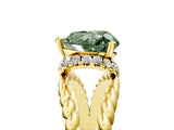 Yellow gold Fancy Green Heart  Halo Twisted Band Four-Prong Ring_37