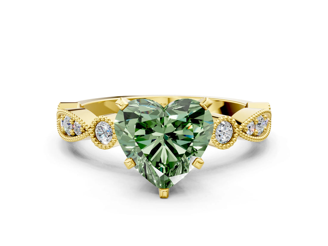 Yellow gold Fancy Green Heart  Milgrain Bezel Diamond Engagement Ring with Solitaire Prong Setting_28