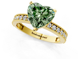 Yellow gold Fancy Green Heart  Milgrain Pave Diamond Engagement Ring with Four-Prong Setting_1