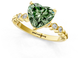 Yellow gold Fancy Green Heart  Solitaire Bezel Accent Diamond Engagement Ring with Beaded Band and Four-Prong Setting_1