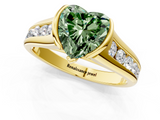 Yellow gold Fancy Green Heart  Solitaire Bezel-Set Diamond Ring with Channel-Set Band_1