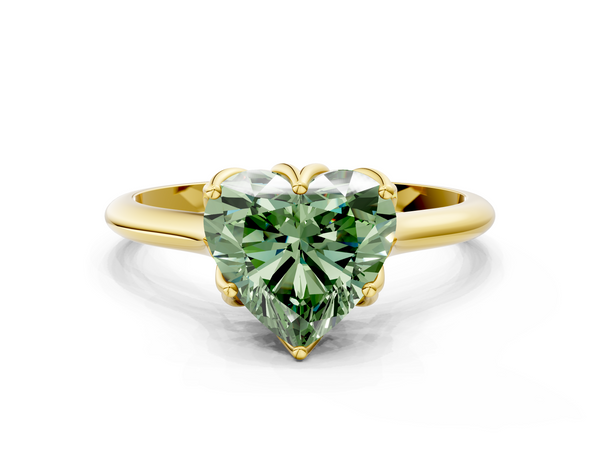 Yellow gold Fancy Green Heart  Solitaire Cathedral Diamond Ring with Six-Prong Setting