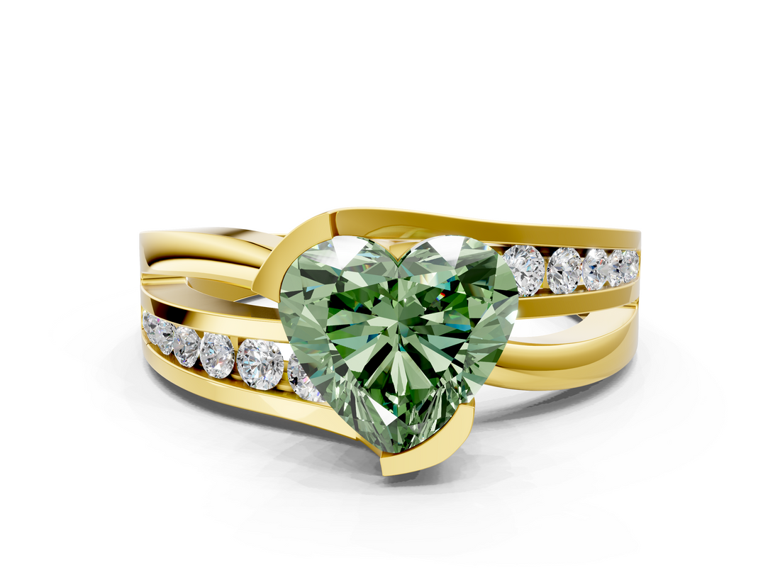 Yellow gold Fancy Green Heart  Solitaire Channel-Set Split Shank Ring with Tension Prong Setting_3